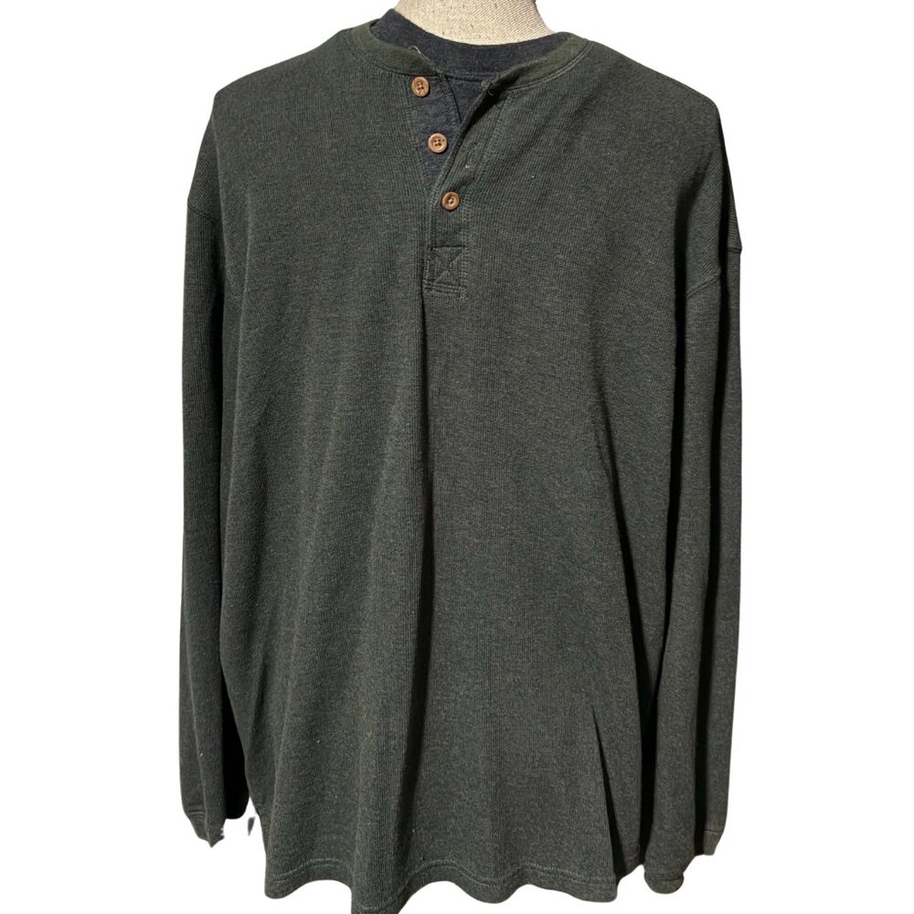 Saddlebred Men’s Long Sleeve Henley Shirt Size L – Dark Green Cotton Blend